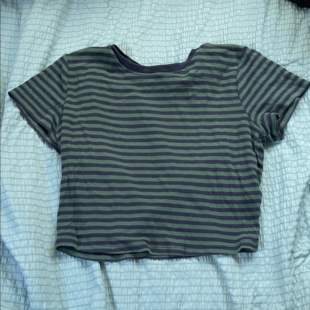 Hollister Green and Black Striped Crop Top
